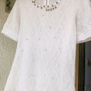 White Lace And Pearl Top