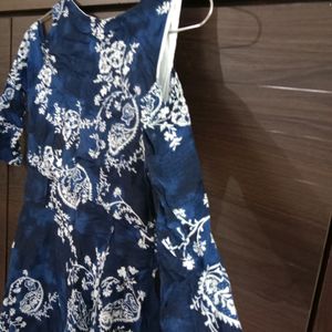 Cold-shoulder Sleeves Desi Print Navy Blue Kurti