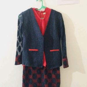 Vintage Black And Red Dress With Blazer