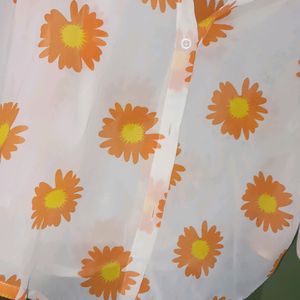 White Shirt With Orange Daisy