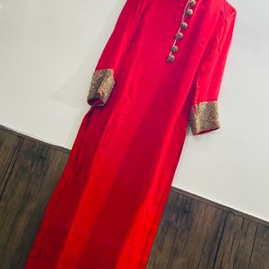 Cut Daana Work Red Kurta,Plazo And Duppta