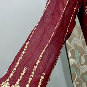 Sale 💥Wine Colour Kurta With Salwar And Dupatta