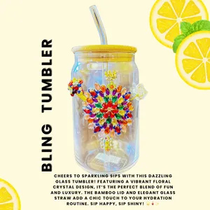 Designer Glass Tumbler With Lid And Straw