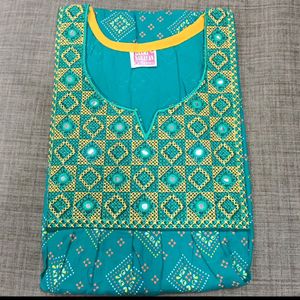 combo of rama green and yellow cotton gown with Beautiful embroidery