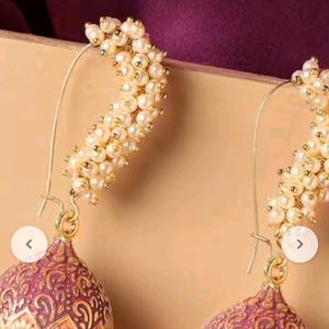 FabulaEBH50-Meenakari Jhumkas with Pearl Drops