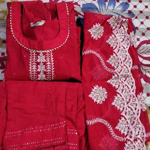 Tomato Red Straight Kurta With Trouser.