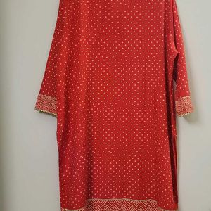 Missprint Red Hand Block Printed V-Necked Kurta