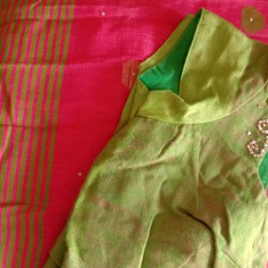 Linen Saree (Rose Pink With Small  Stone Work)