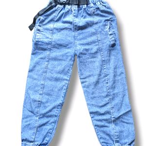 Denim Joggers With Belt