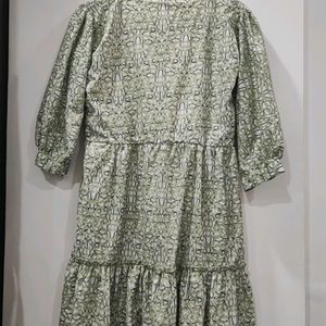 Green Flared Dress With Button Detail