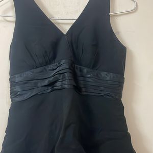 Black Frilled V Neck Dress