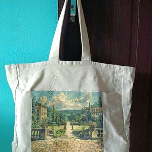 Beige Printed Daily Use Tote Bag