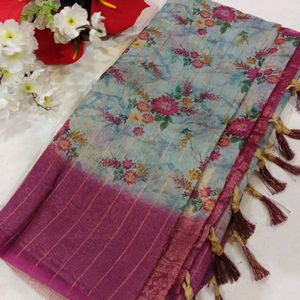 cotton linen digital printed saree