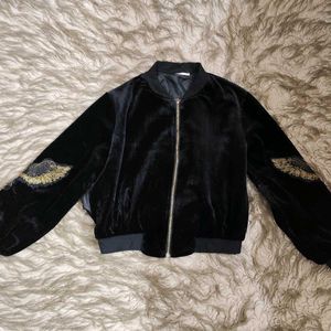 Unisex Black Side Embroided Velvet Jacket