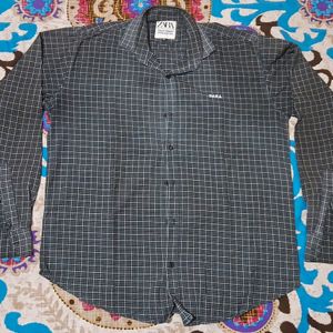 Zara Black Shirt WITH White Strip Pattern