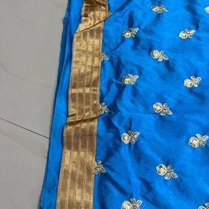 Womens Blue Golden Saree