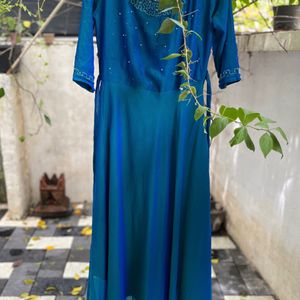 Peacock blue A Line Pleated kurta