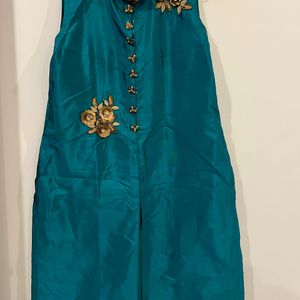 Sea Blue Beautiful Kurta With Work In Collar