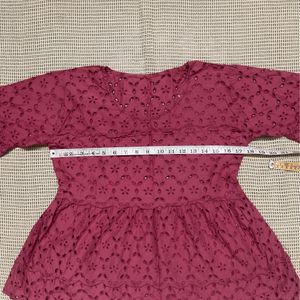 Red Chikankari Top