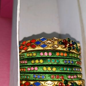 Silk Thread Kundan Bangles