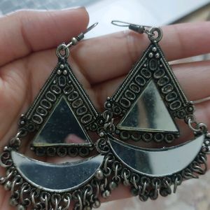 Women Mirror-Adorned Silver Earrings