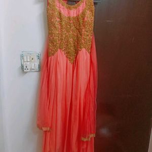 A Orange Colour Embroidery Long Gown