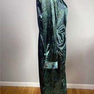 ZARA green satin paisley print ruched shirt