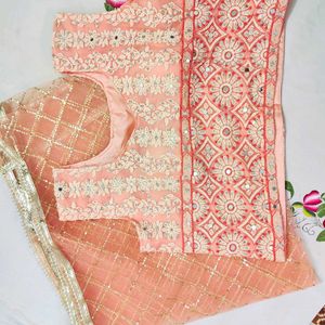 Peach Lengha Choli With 1 metre Dupatta