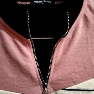 Black Pink Zipper Collar Sweatshirt