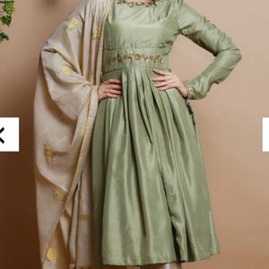 Olive Pleated Kurta-XS