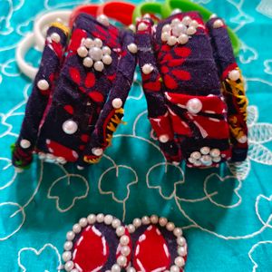 Handmade Fabric Bangles With Ear Studs