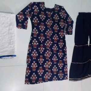 Kurti With Sarara Nd Chiken Work Duptta Xl Size