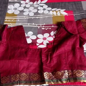 Maroon Saree With Stitch Blouse