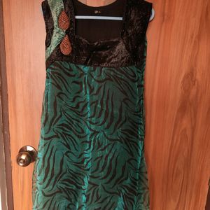 Green And Black Embroidered Dress (Women)