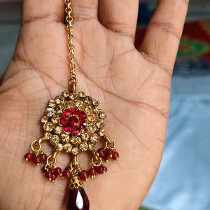 Red Maroon Stone Golden Necklace Set