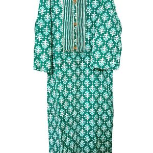 Pure Cotton Kurta Pant Set Green Color