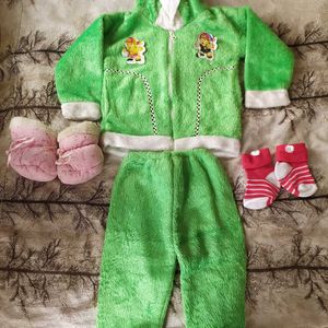 Baby Woolen Clothes Set Cap Top Pajami Sock