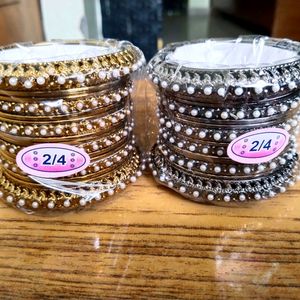 ♥️Offer♥️2 Sets Metal Pearl Bangles