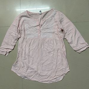 Baby Pink Net design Short Kurti