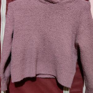 Purple Woolen hooded Crop Hoody