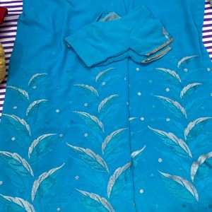 🔥PRICE DROP🔥 SKY BLUE SAREE WITH READY BLOUSE