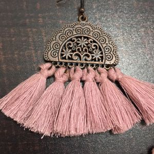 Tassel Crepe Pink Drop Earrings