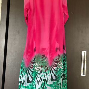 Kurta A-line type Rose Pink & green mixed Color