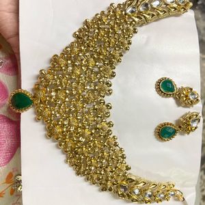 Elegant Golden And Green Necklace