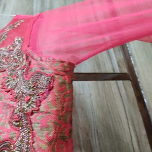 Pink Ethnic Front Cut Gown For Women