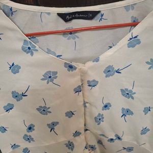 Off White With Blue Flower Print Top