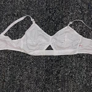 Round Stitch Cotton Bra- White