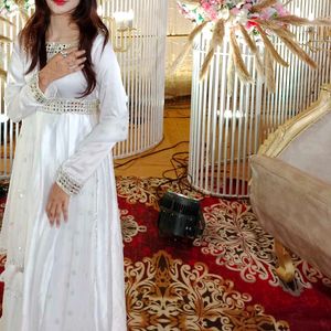 White Satin Pakistani Gown 1pc