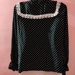 Korean Lace Work Polka Dot Shirt