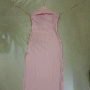 Peach Colour Silk Backless Dress.